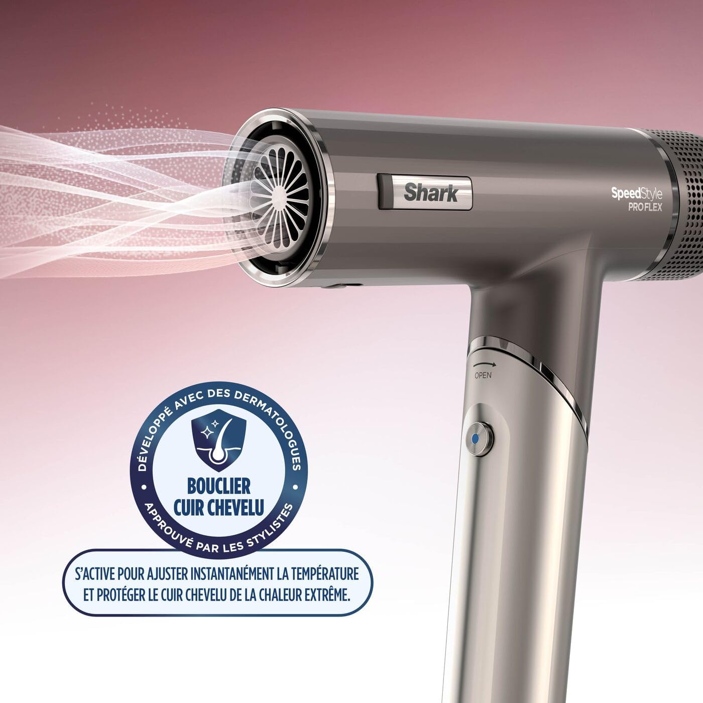 Shark - sèche-cheveux SpeedStyle Pro Flex, léger, ionique, poignée pliante, 4 embouts, moka argent, HD542EU
