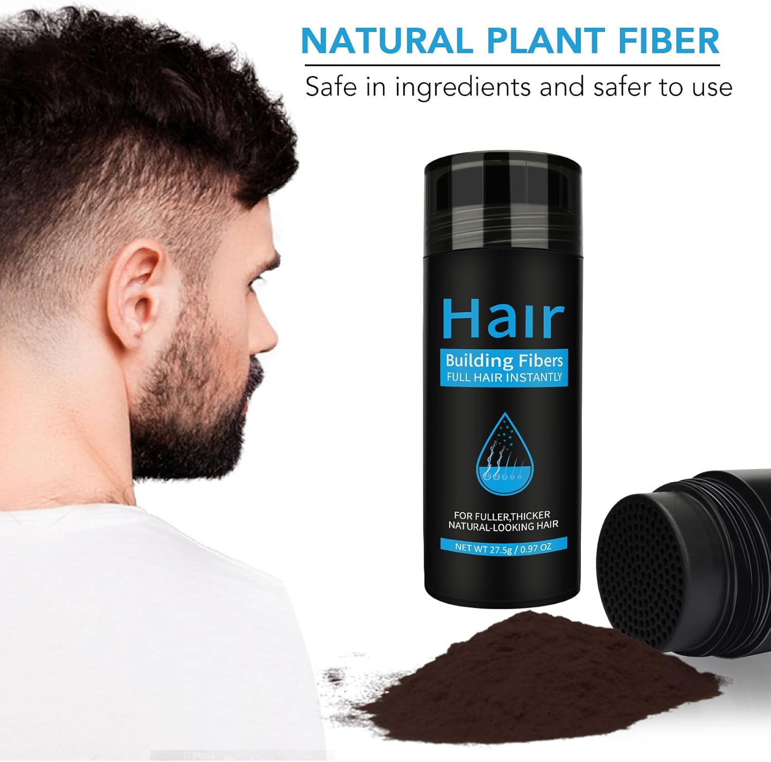 Fibres capillaires spray, correcteur cheveux fins, 2 pièces, noir