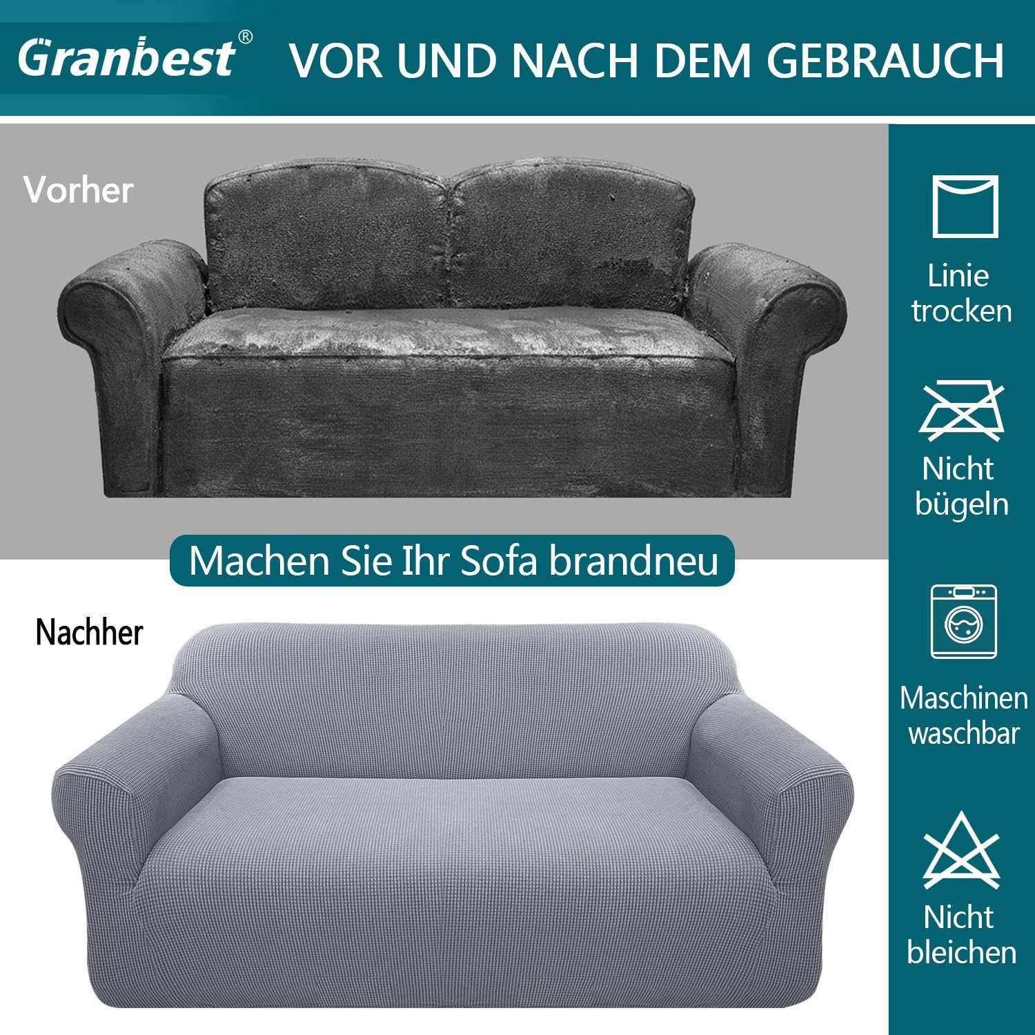 Granbest - housse canapé tissu jacquard 2 places, élastique, gris clair