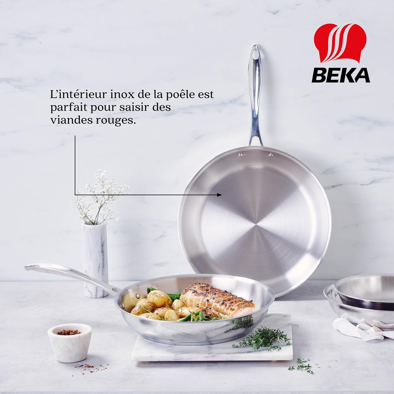 Beka - Poêle Chef inoxydable 28cm, poignée ergonomique - 12068394