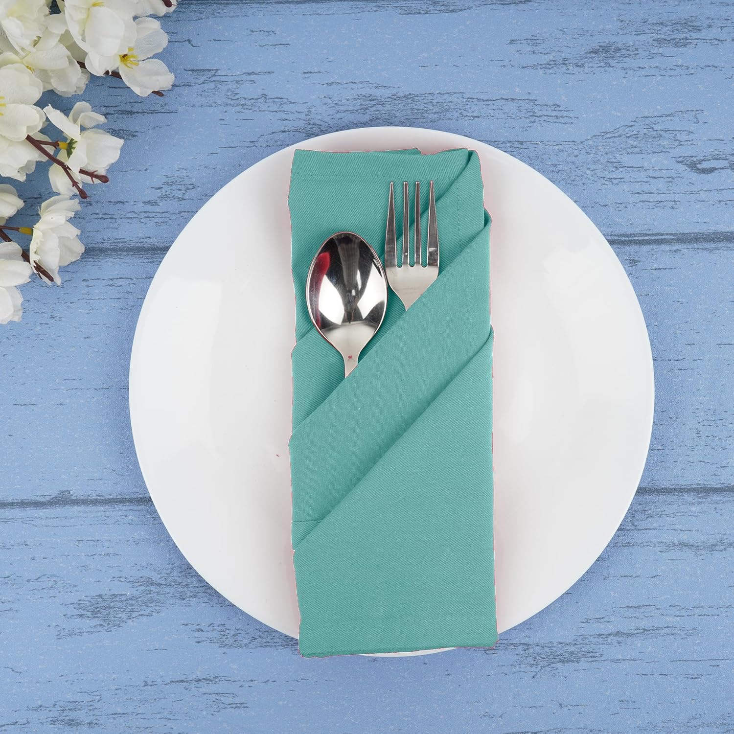 Sweet Needle - serviettes de table lot de 12 - 45x45 cm - coton épais, coins arrondis, vert sauge