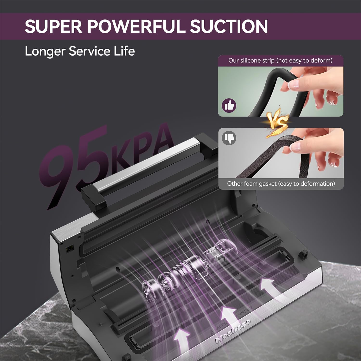 Mesliese - machine de scellage sous vide, 95kPa, 140W, double joint, cutter, affichage compte à rebours