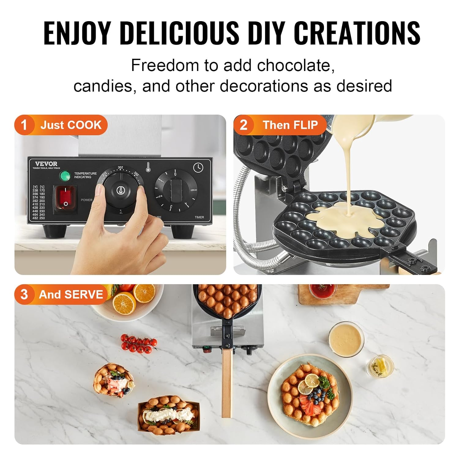 VEVOR - Gaufrier commercial 1400 W - inox rotatif 180° contrôles