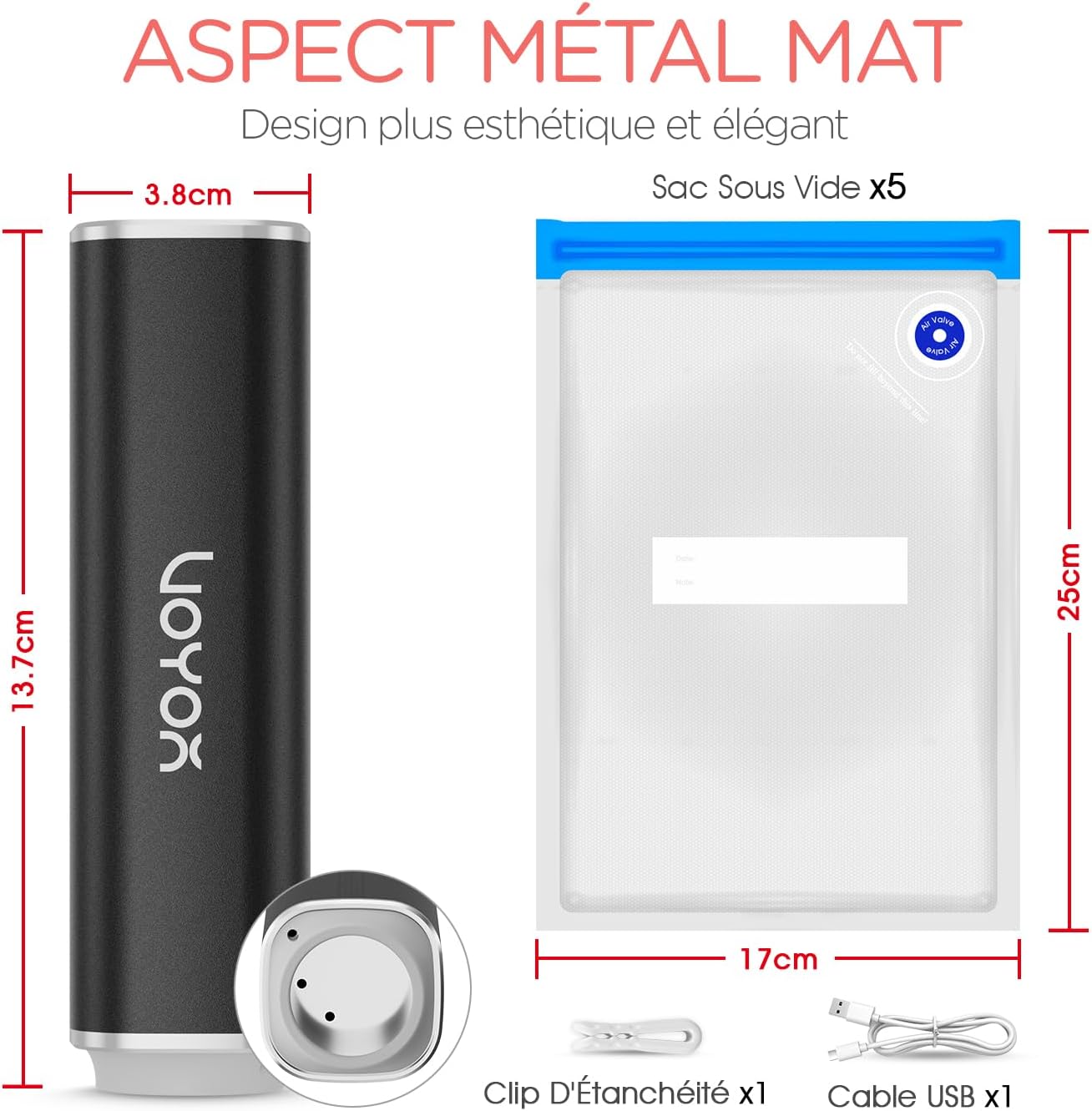 VOYOR - mini machine sous vide portable - compact - Pompe + 5 sacs