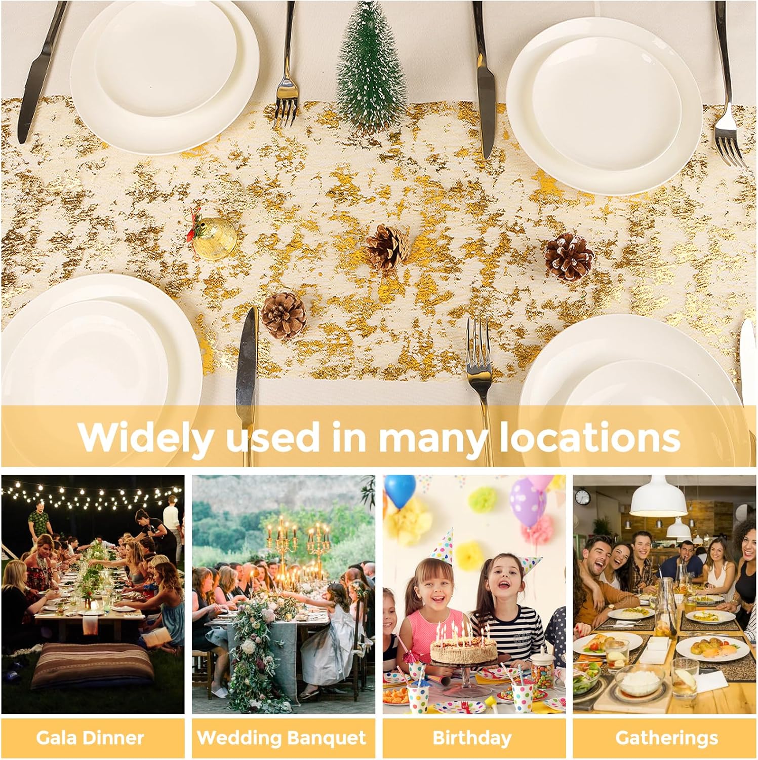Chemin de table filet - polyester doré - 28x1000cm - Feuille d'or, déco fête
