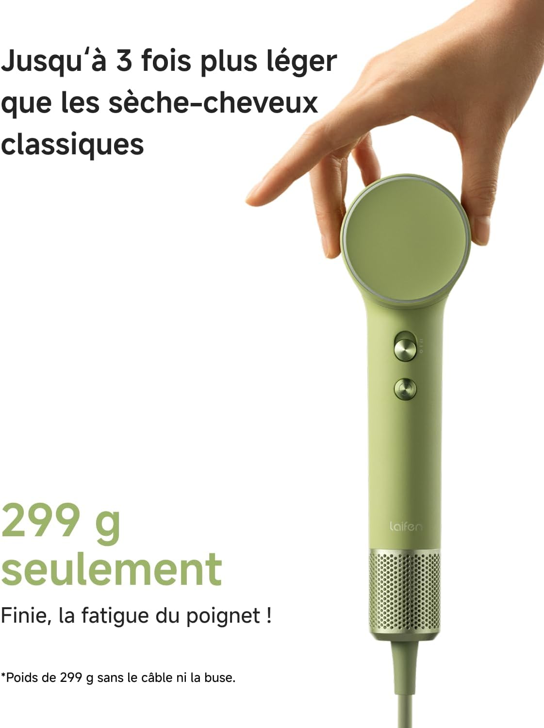 Laifen - Mini sèche-cheveux - 299g - ions négatifs, moteur brushless, séchage rapide, mode enfant, buse magnétique, 200M