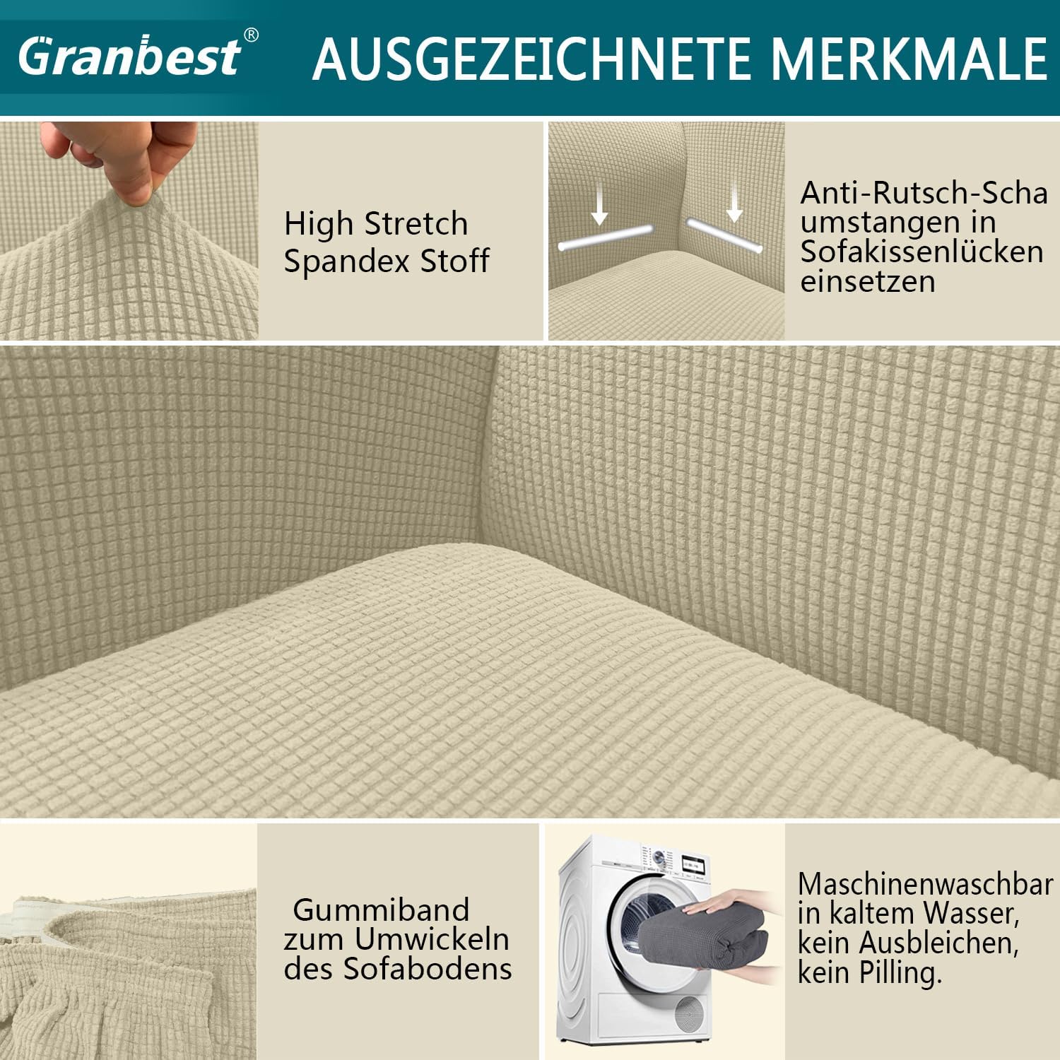 Granbest - housse canapé jacquard extensible 3 places - beige - protection animaux