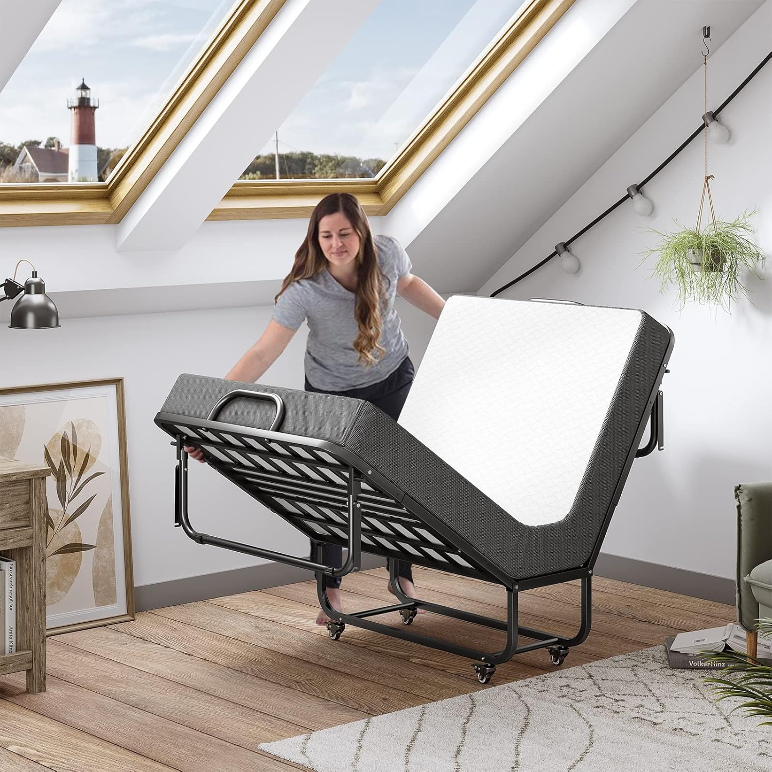 DICTAC - lit pliant adulte 90x200 cm, mousse mémoire, facile à assembler