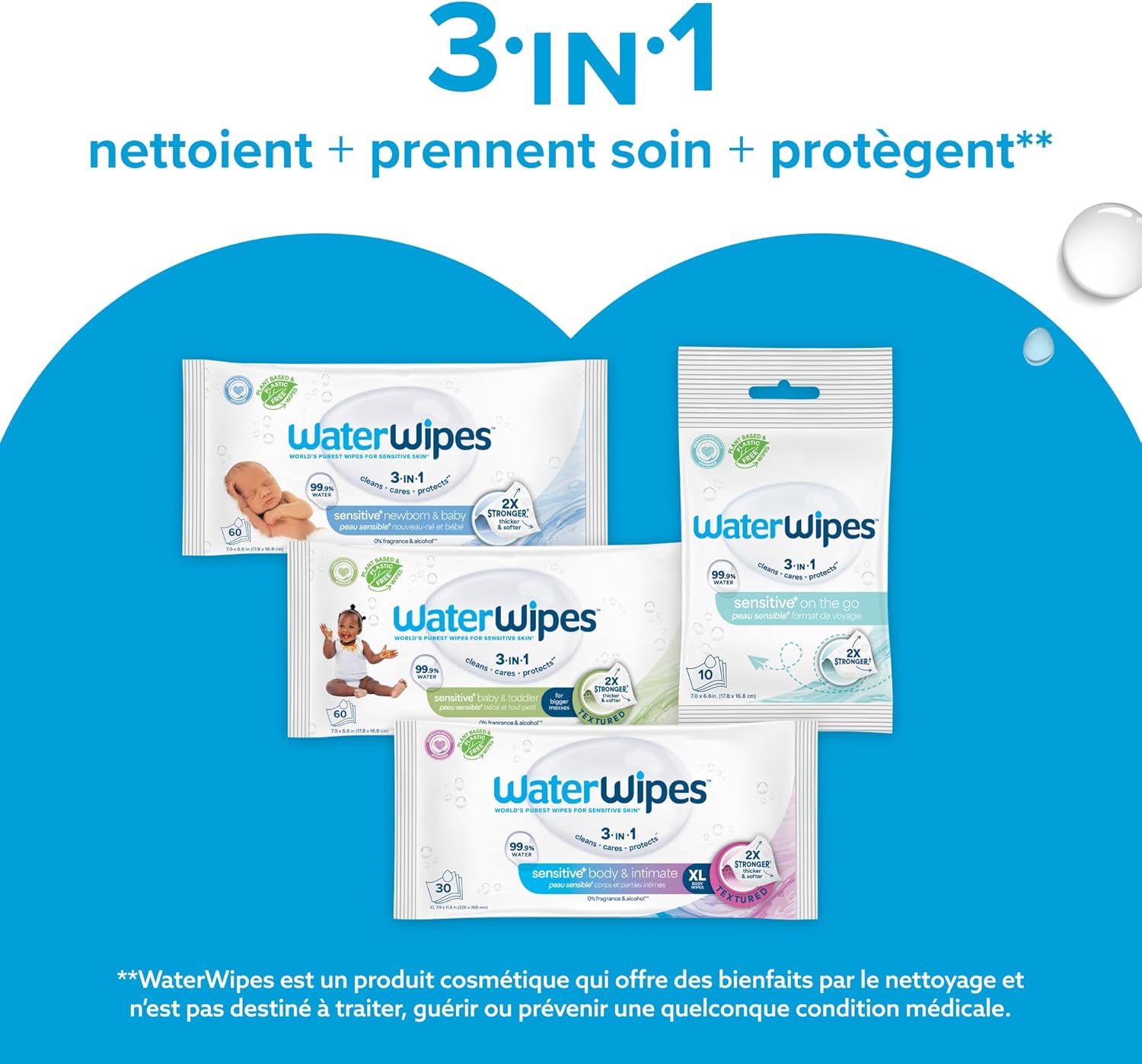 WaterWipes - Sensitive+ Lingettes 240u - 99,9% eau, non parfumées