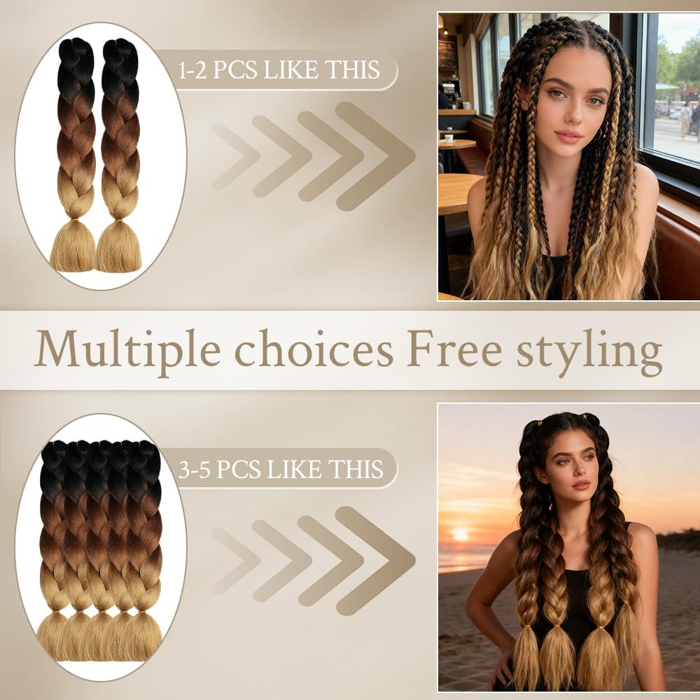 ShowJarlly - tresses jumbo 24'' - 5 packs, ombré synthétique