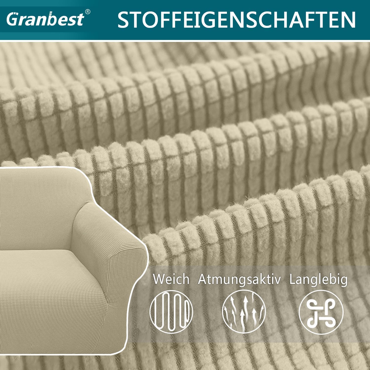 Granbest - housse canapé jacquard extensible 3 places - beige - protection animaux