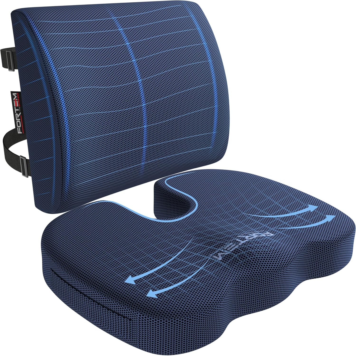 FORTEM - coussin lombaire/mousse mémoire - antidérapant - soutien dos et assise confort