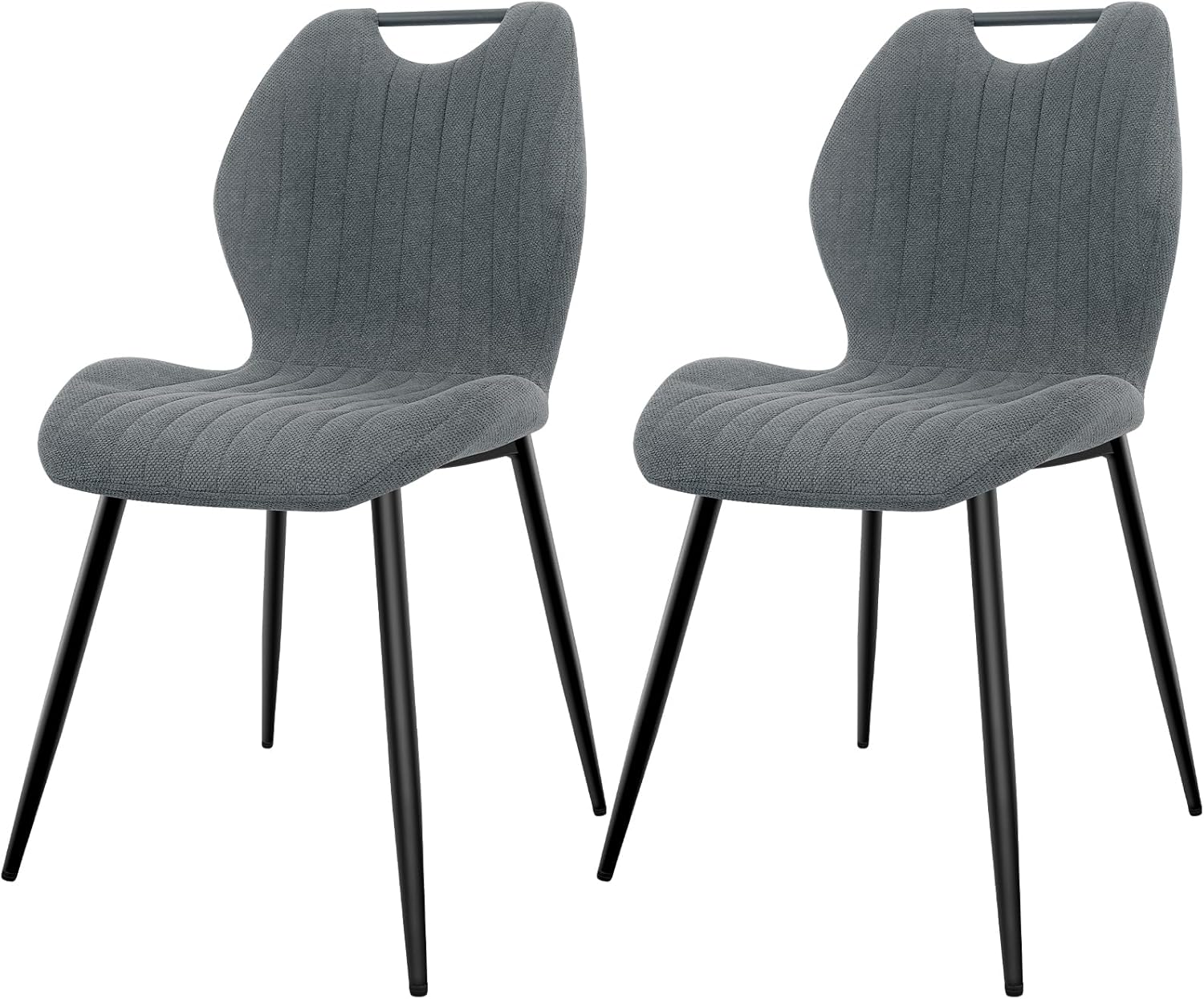 Chaises de salle à manger - tissu gris, pieds métal, lot de 2, confort
