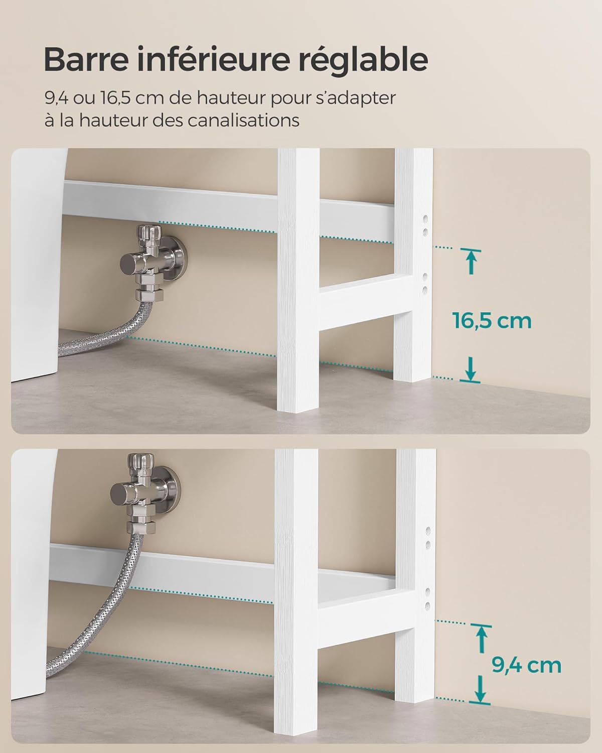 SONGMICS - étagère WC (BTS01WT) - 3 niveaux, réglable, gain de place