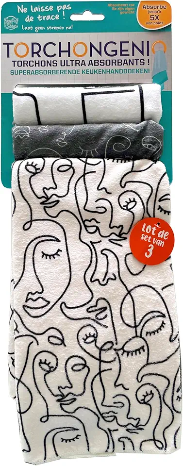 MYBO - Torchongenio - lot de 3 torchons motifs feuilles - ultra-absorbants sans traces