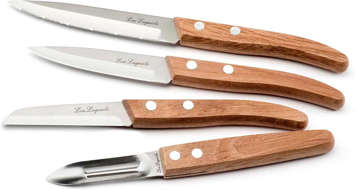 Lou Laguiole - set 4 couteaux petite coutellerie - inox satiné bois clair