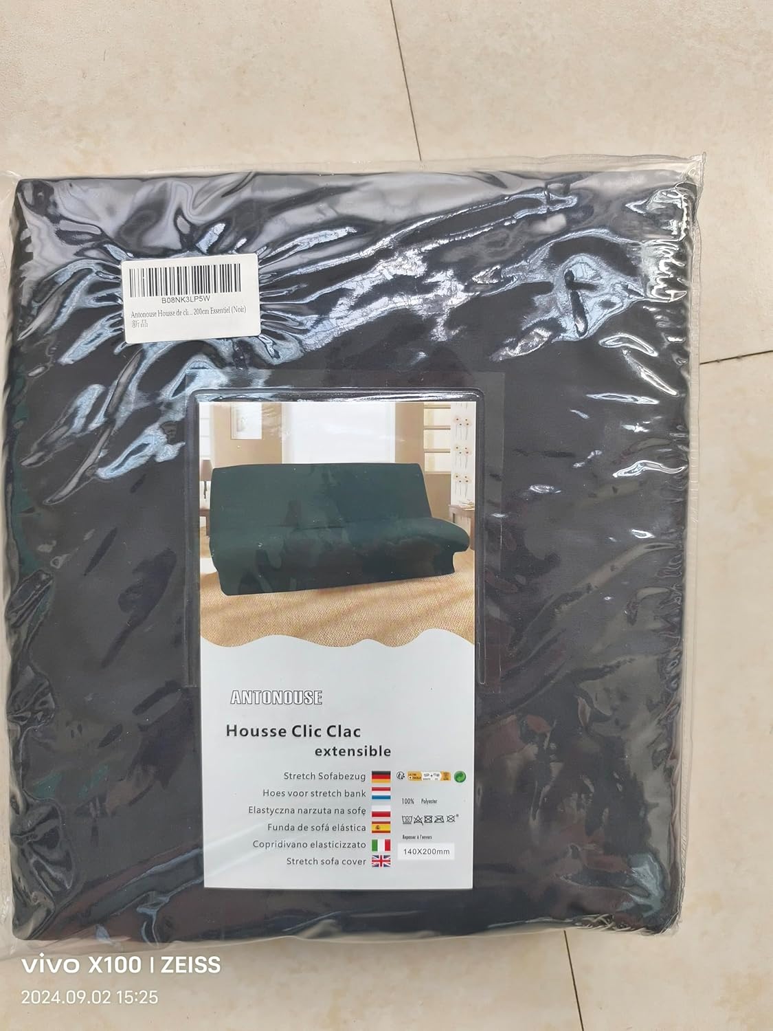 Housse de clic clac - extensible 120-140x180-200cm - coloris noir