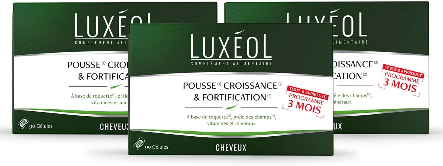 Luxéol – Pousse Croissance Fortification – 90 gélules – Vitamines, Zinc, Sélénium, Programme 3 mois