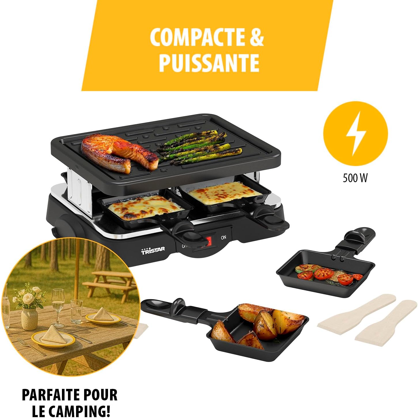 Tristar - raclette gril 4 personnes, revêtement antiadhésif, 500 W, RA-2949