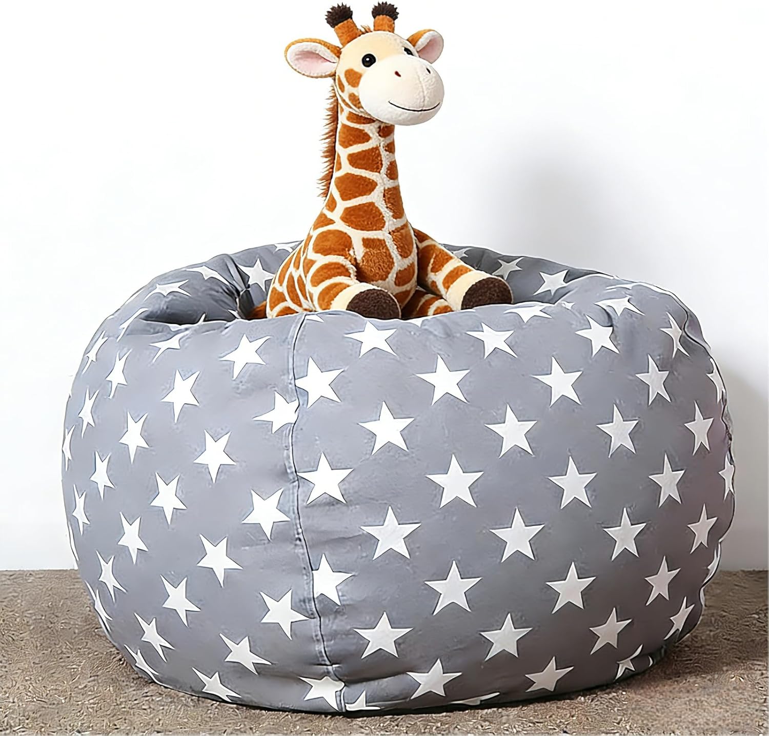 Sac Rangement Peluches Enfant - pouf pliable rond, toile douce, fermeture éclair, rangement jouets et vêtements