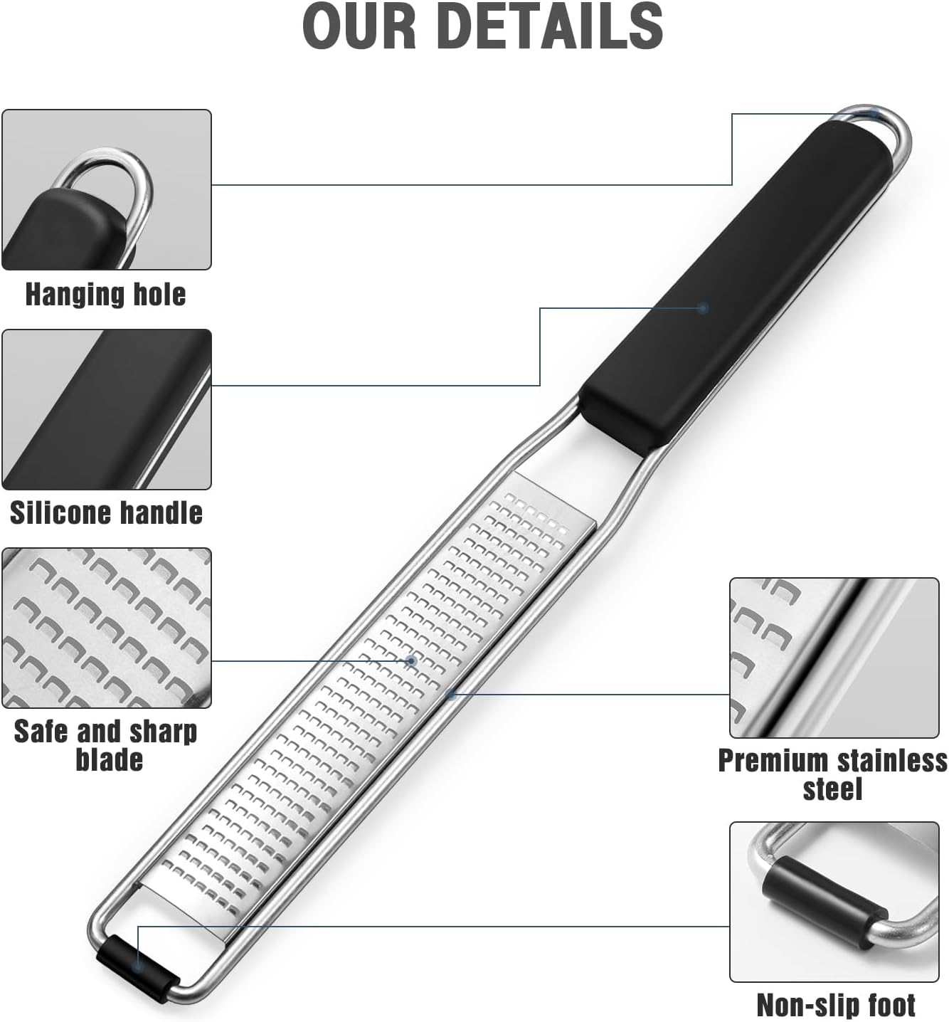 Râpe alimentaire - inox avec couvercle et brosse - multifonctions