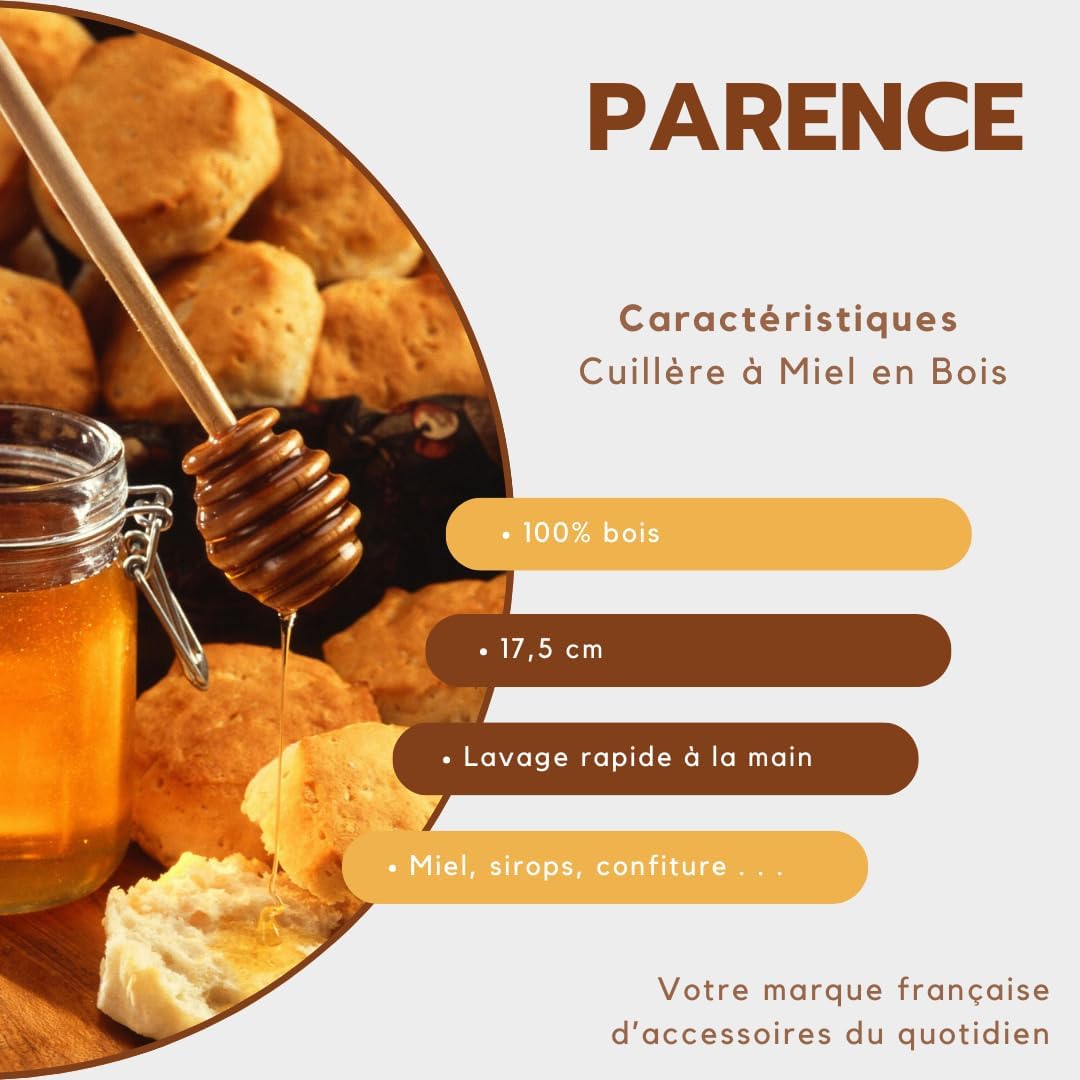 PARENCE - Cuillère à miel en bois - 17 cm - ustensile pratique