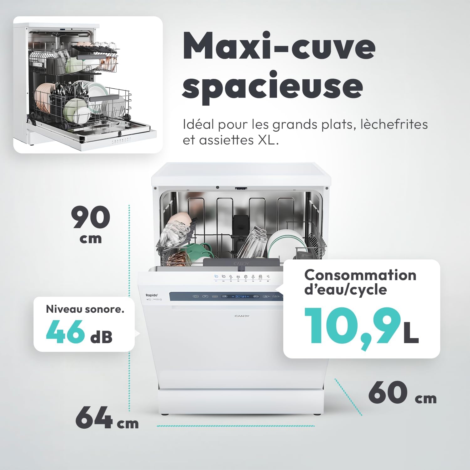 Candy Lave-vaisselle série CF, 14 couverts, 60x82 cm, contrôle à distance, CF 4C6F0W