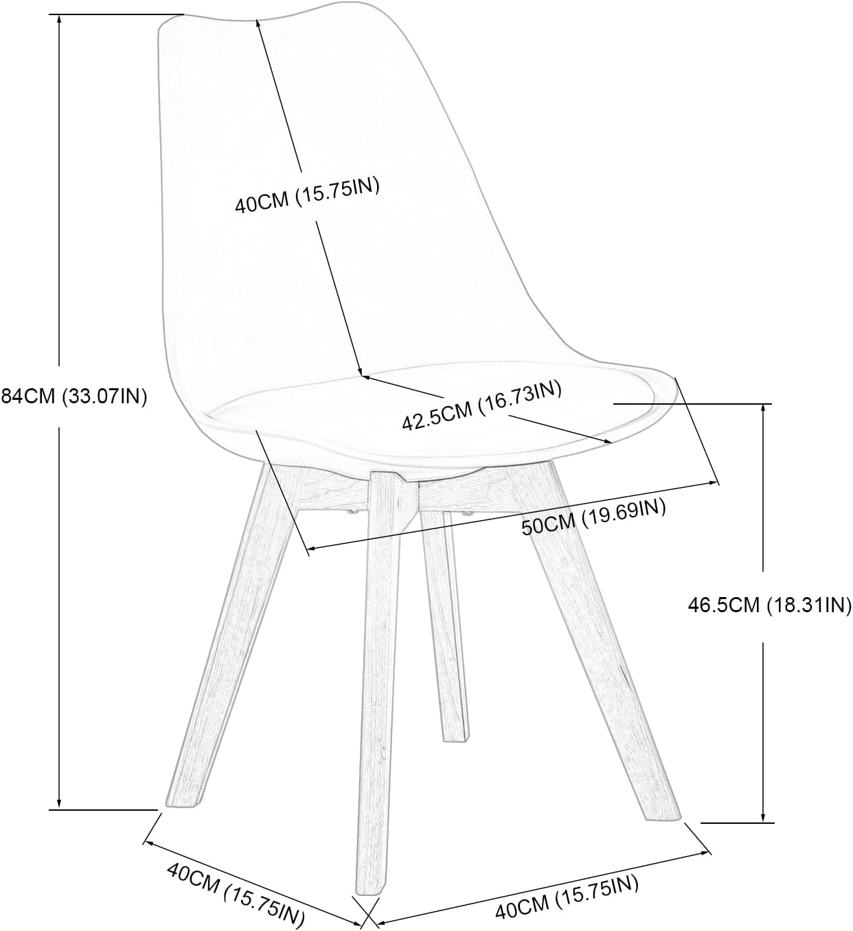 EGGREE - Lot de 8 chaises scandinaves, bois hêtre, cuir PU, blanc/marron
