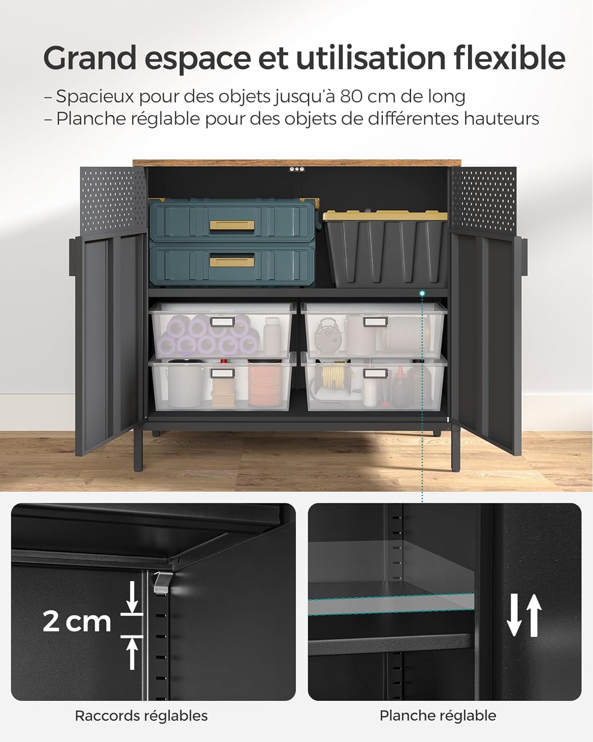 SONGMICS - Buffet double porte acier 40x80x76cm, magnétique, LSC102B01