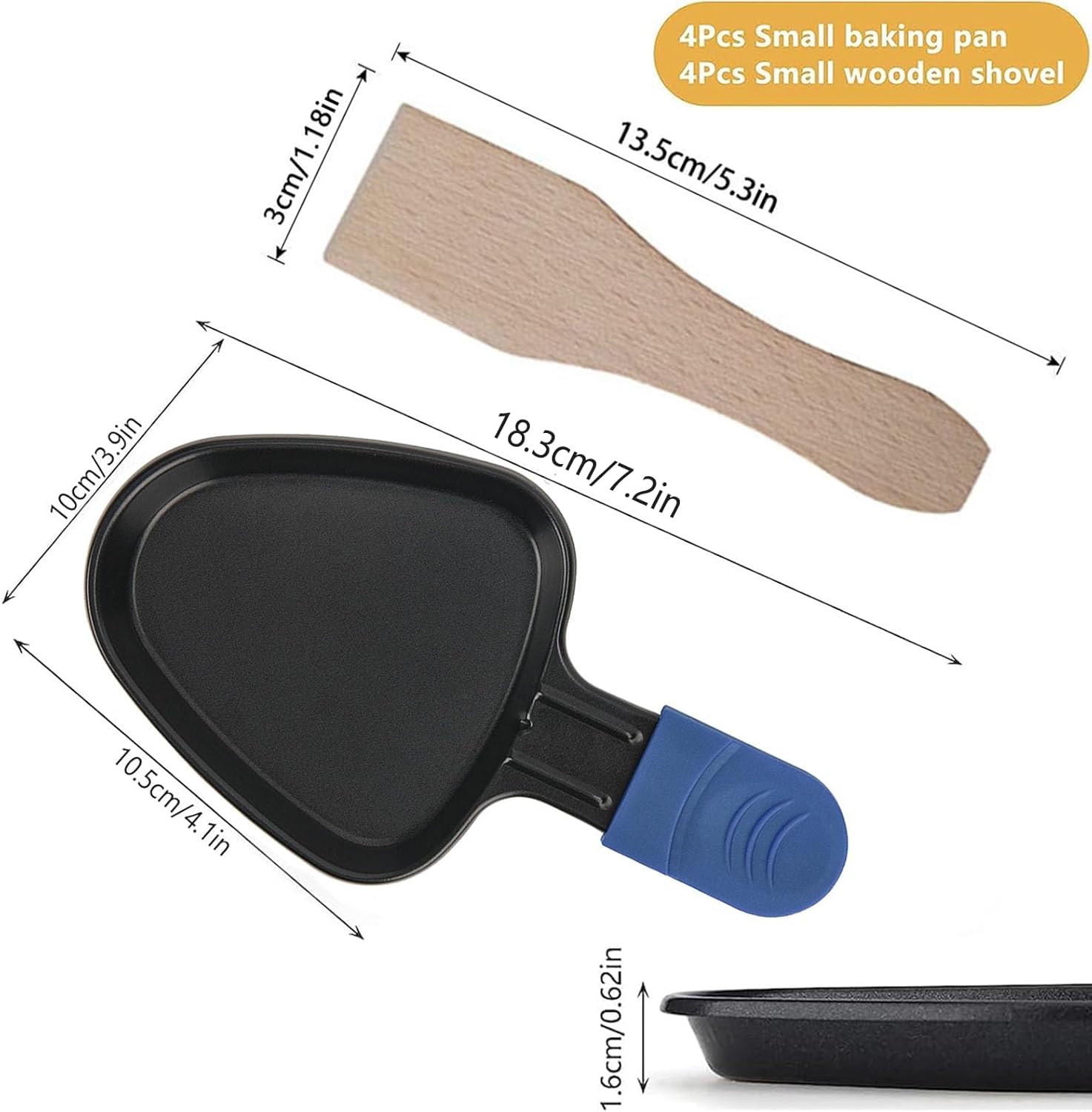 Poêlon à raclette - 18x10cm - antiadhésif, 8 pelles bois, multicolore