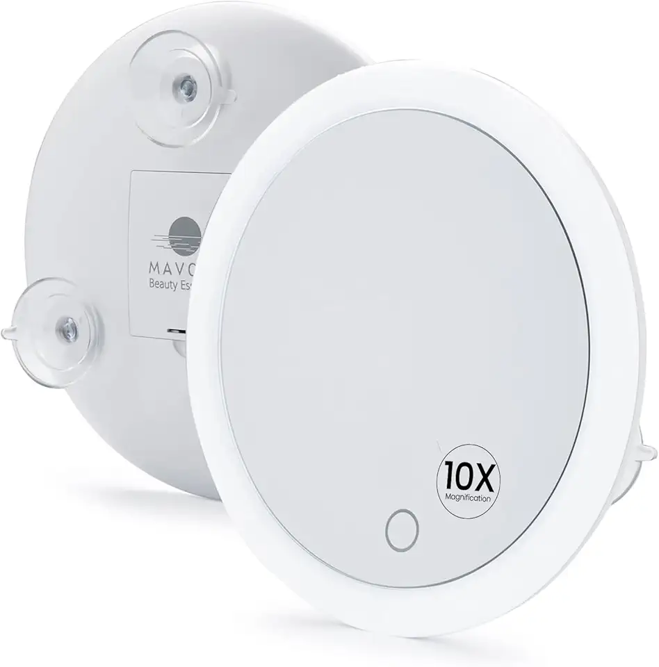 Mavoro - miroir grossissant LED 17 cm - 10X, 3 ventouses, portable