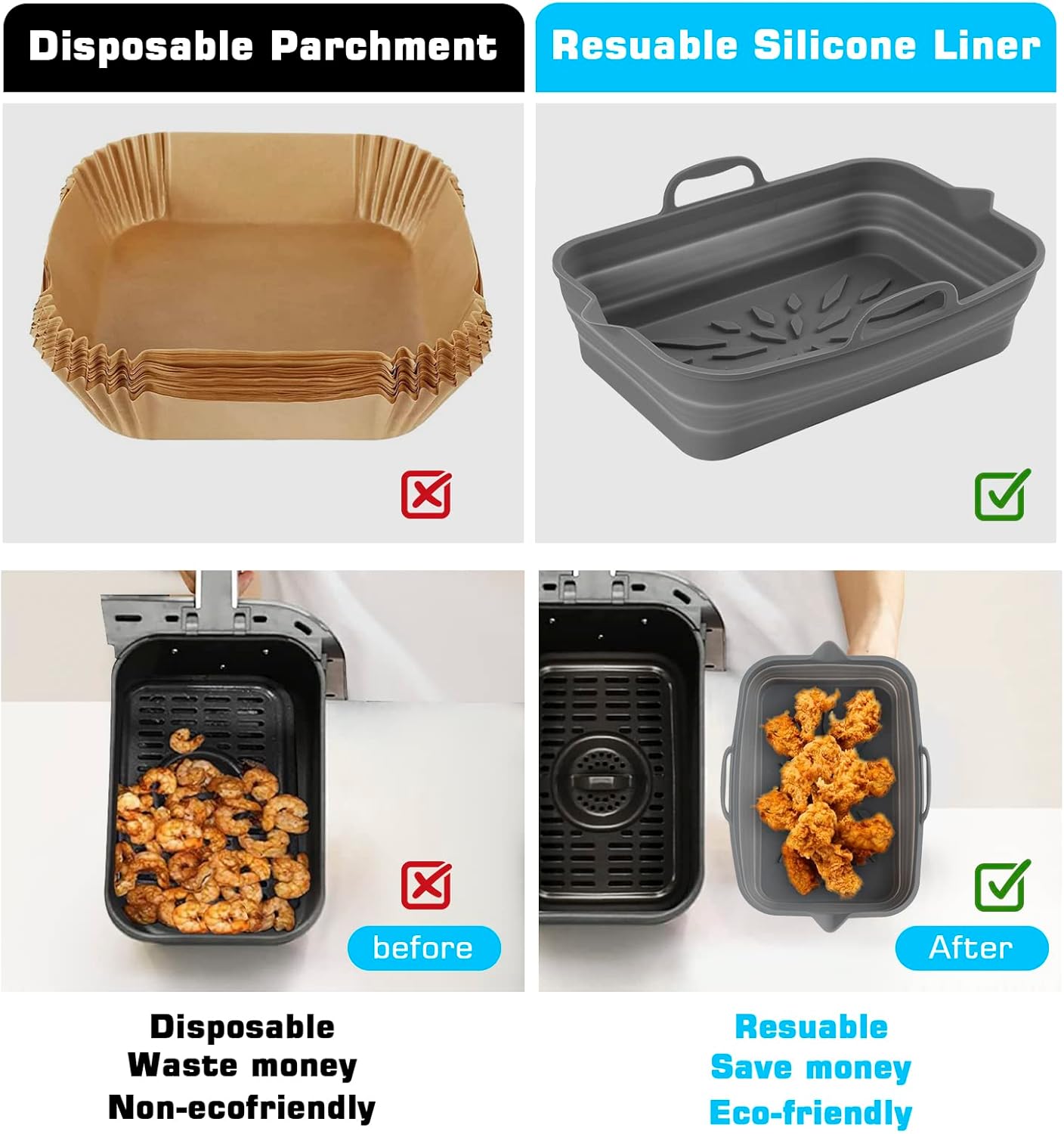 Paniers pliables air fryer - silicone - 4 moules muffins, tapis cuisson