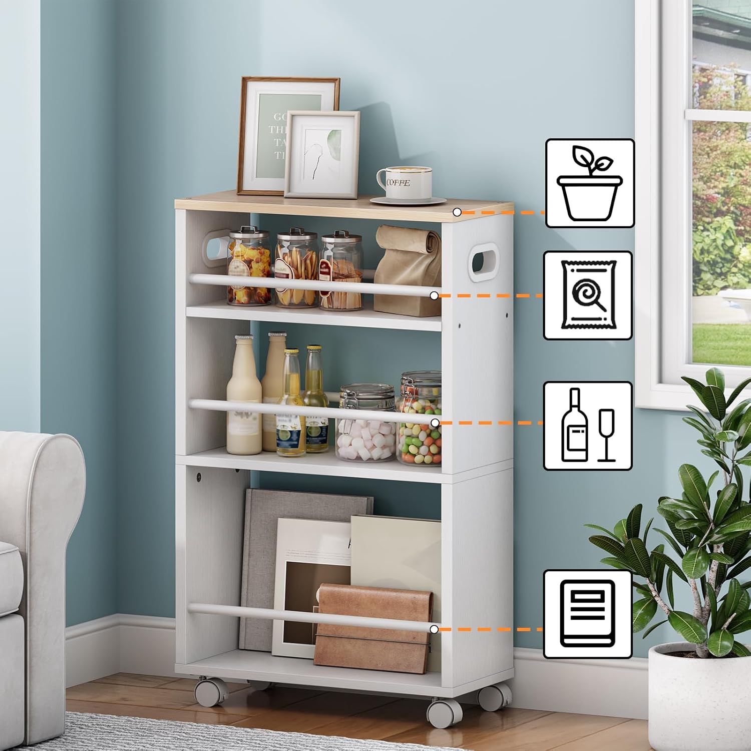 HOOBRO - desserte 4 niveaux, poignée, roulettes, freins, bords, EWN22TC01