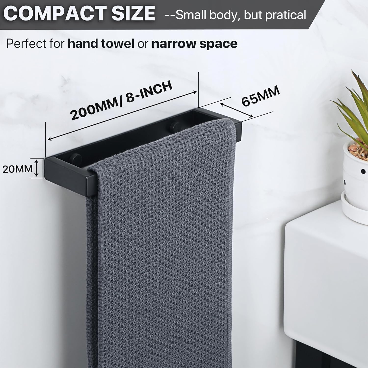 SAYAYO - Porte-serviette mural 20cm - inox noir, sans perçage, EGJF020-B-2023