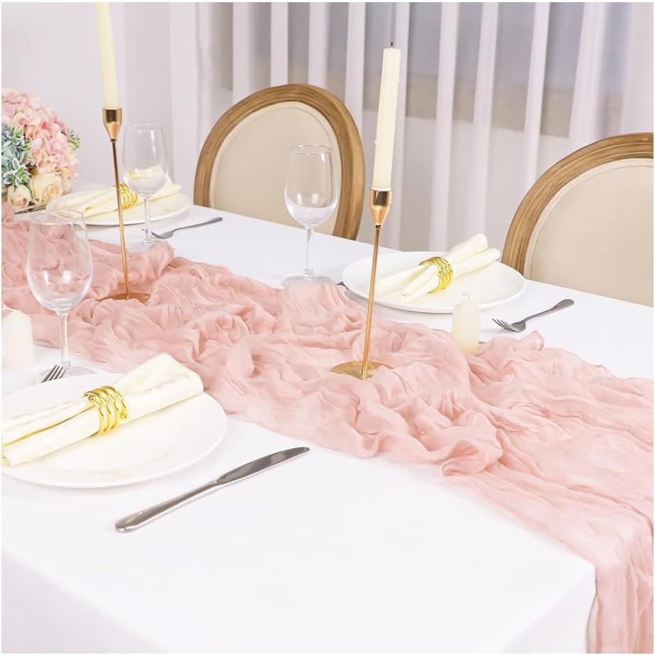 Chemin de table - Gaze de coton froissée - 90x300 cm - Style boho rustique