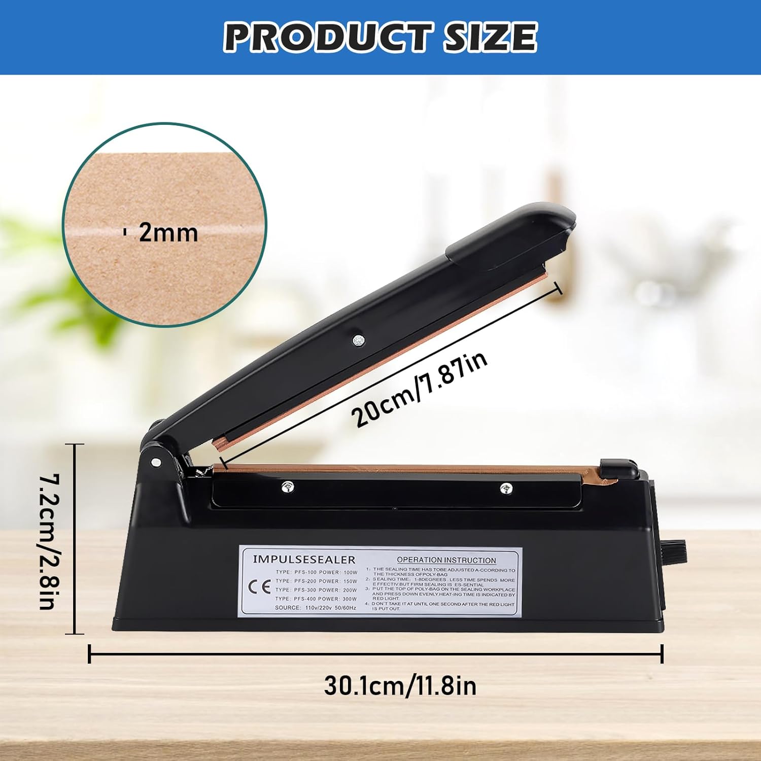 Scelleuse thermique - 200 mm - réglage impulsion, pour sacs PE/PP/Mylar