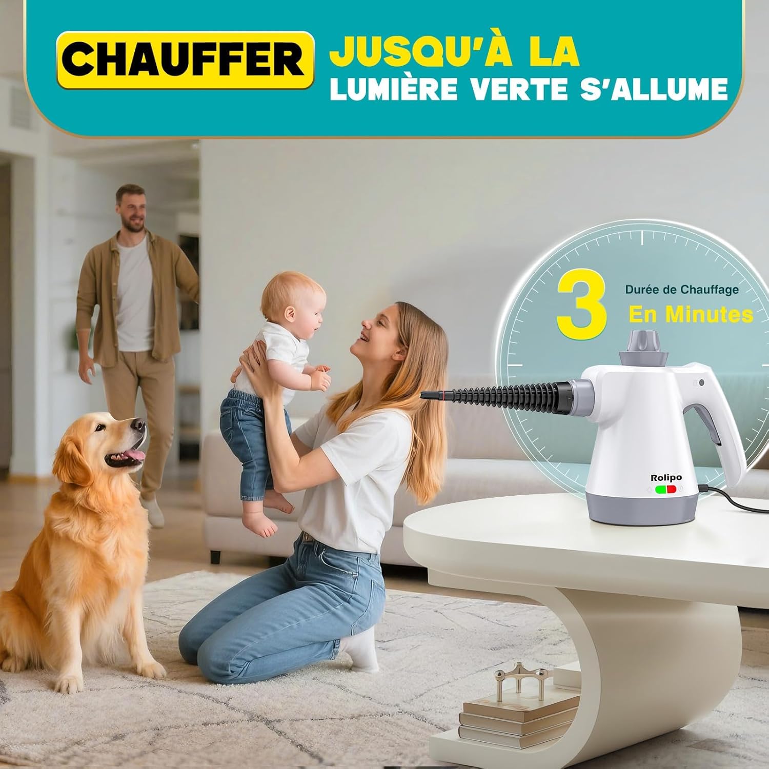 Nettoyeur Vapeur Portatif - 1050W - compact - nettoyage haute température, désinfection sans chimie