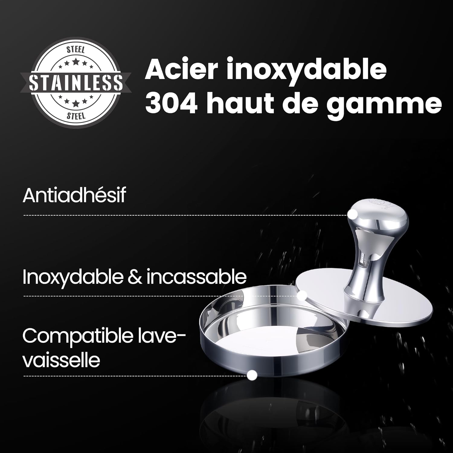 Presse à hamburger 2 en 1 inox, facile à nettoyer, moule poli miroir