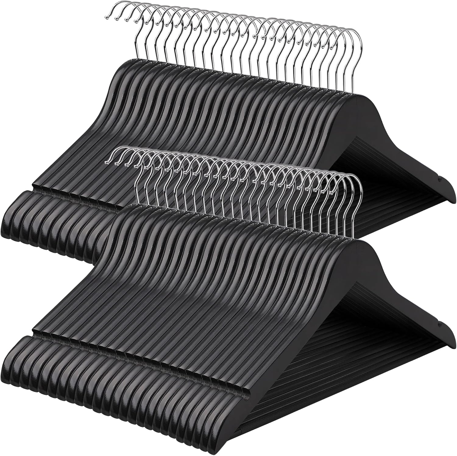 SONGMICS - cintres bois série CRW - lot de 50, antiglisse, crochet 360°, noir et argent - CRW02B-50