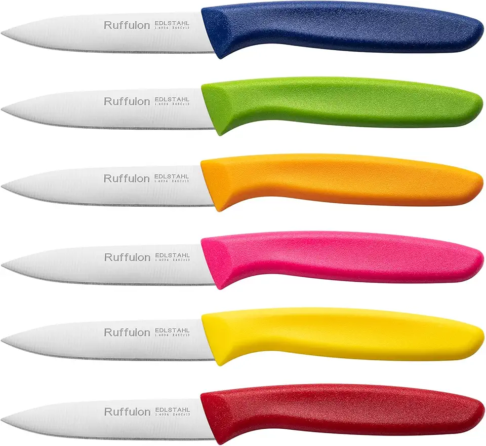 Couteaux à légumes - 6 pièces inox, manche ergonomique, lavable, colorés