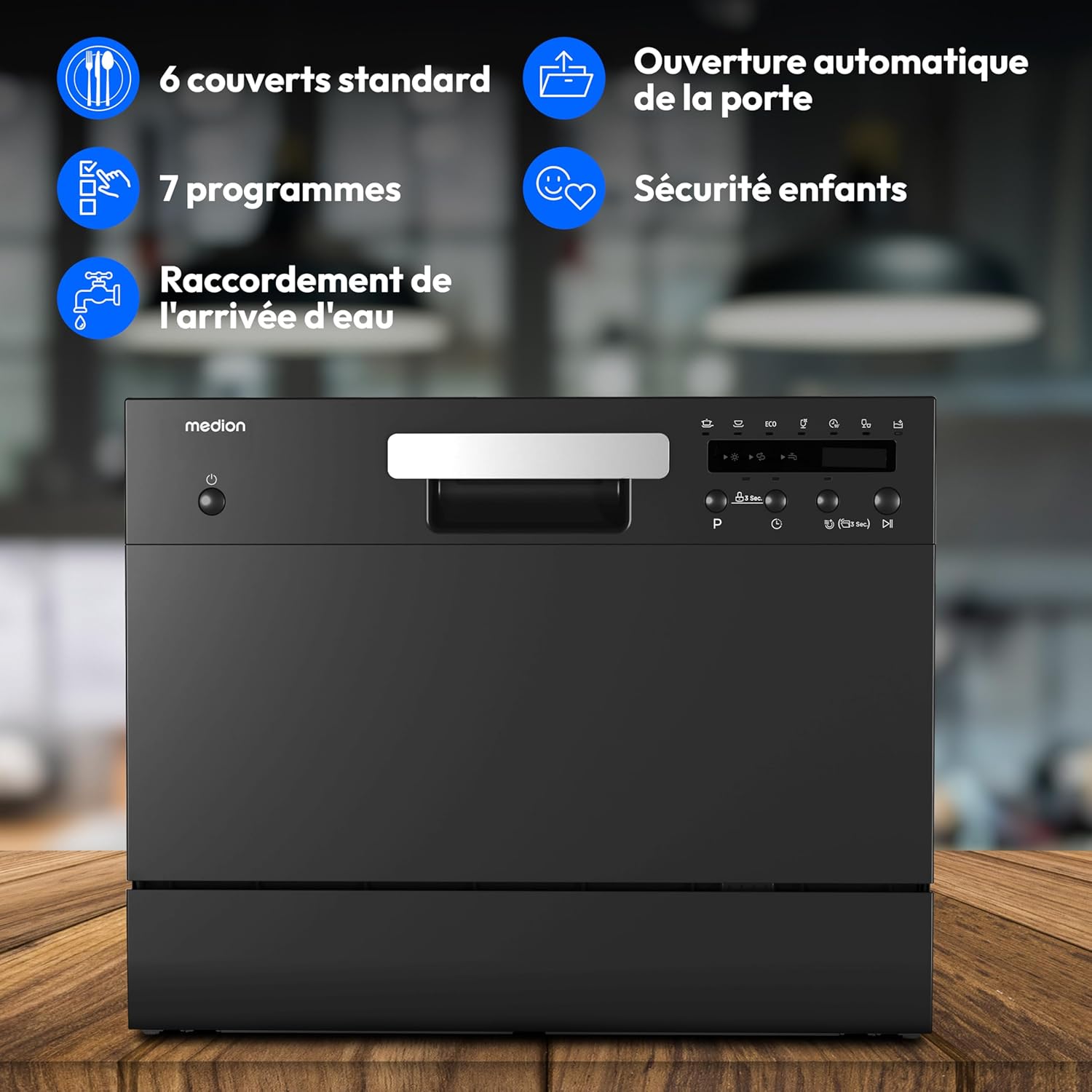 Medion - lave-vaisselle compact 6 couverts, 7 programmes, LED, 47 dB - MD37496