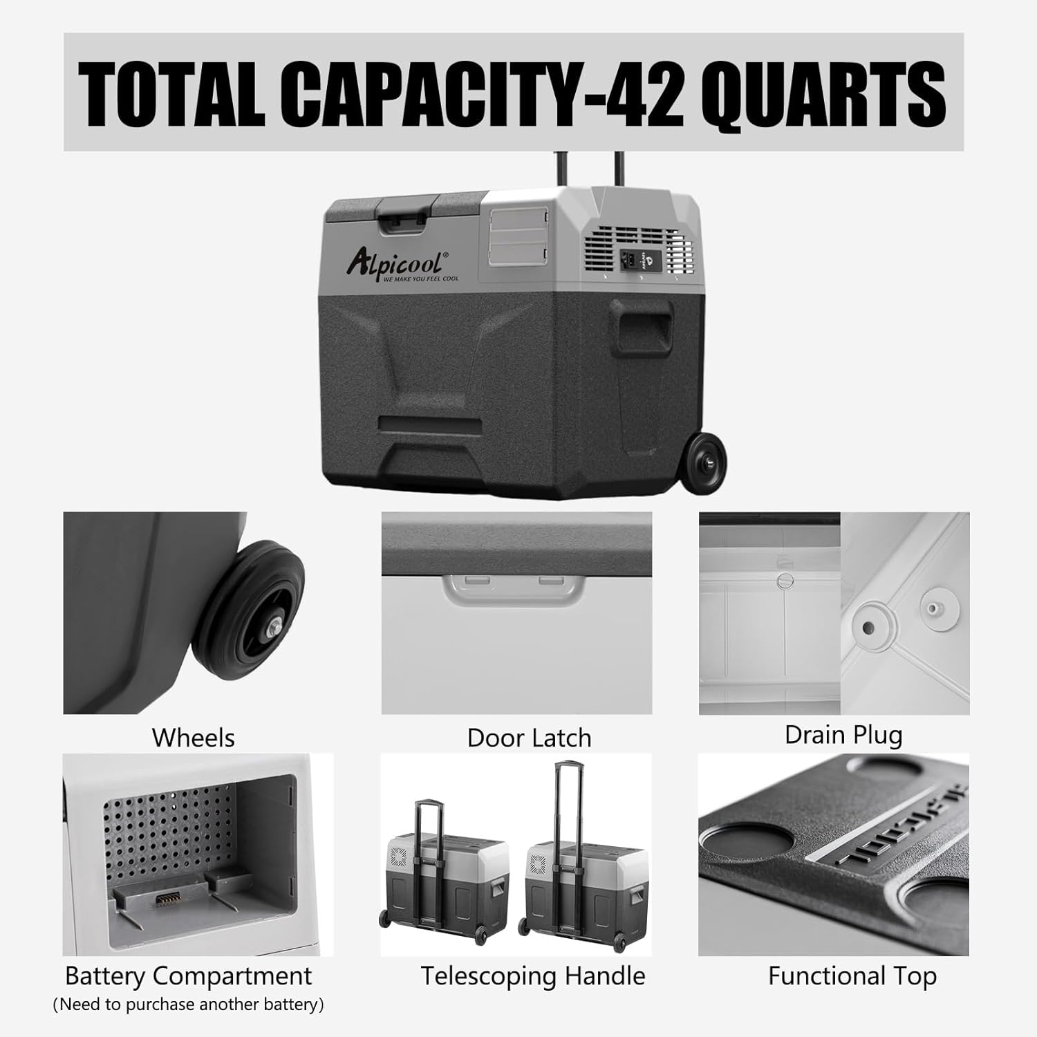 Alpicool - ECX40 - 40L - Frigo voiture, -20°C à 20°C, rechargeable, ECX40