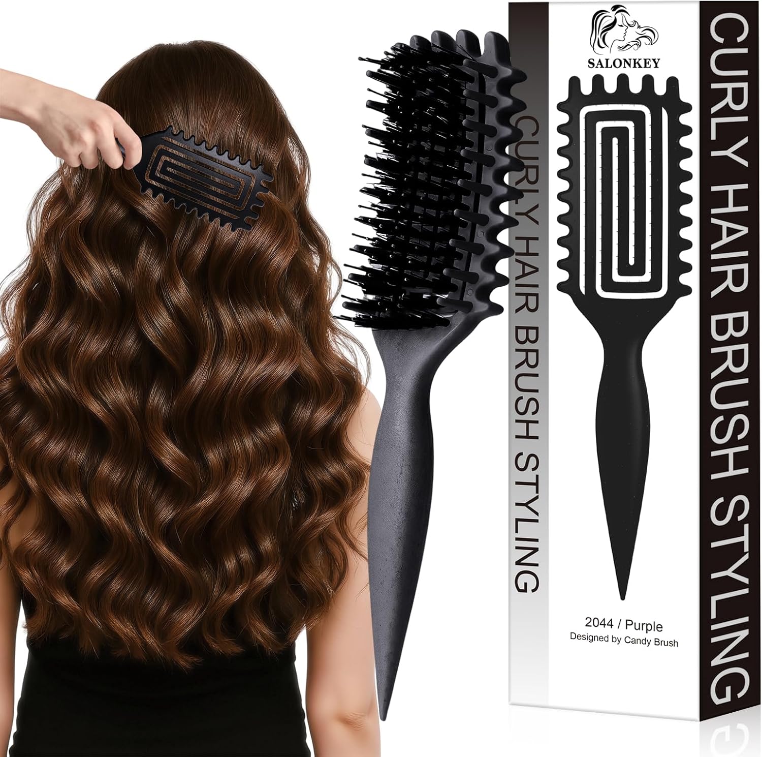 Brosse à boucles - démêlage doux, manche ergonomique, antistatique, adaptée tous âges - Noir