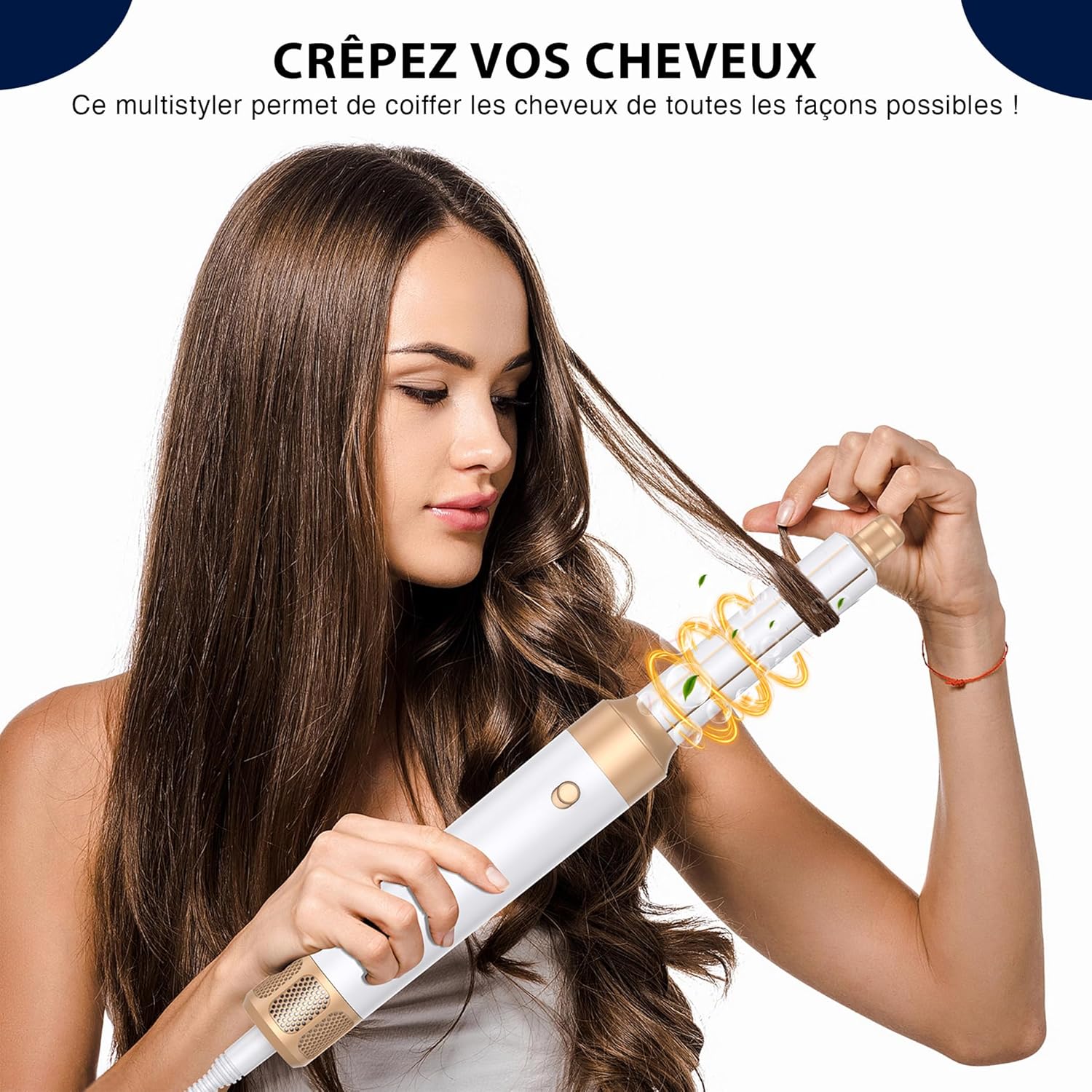 Golden Goods - Airstyler 7-en-1 - 7 accessoires - sèche, lisse, boucle, White/Gold