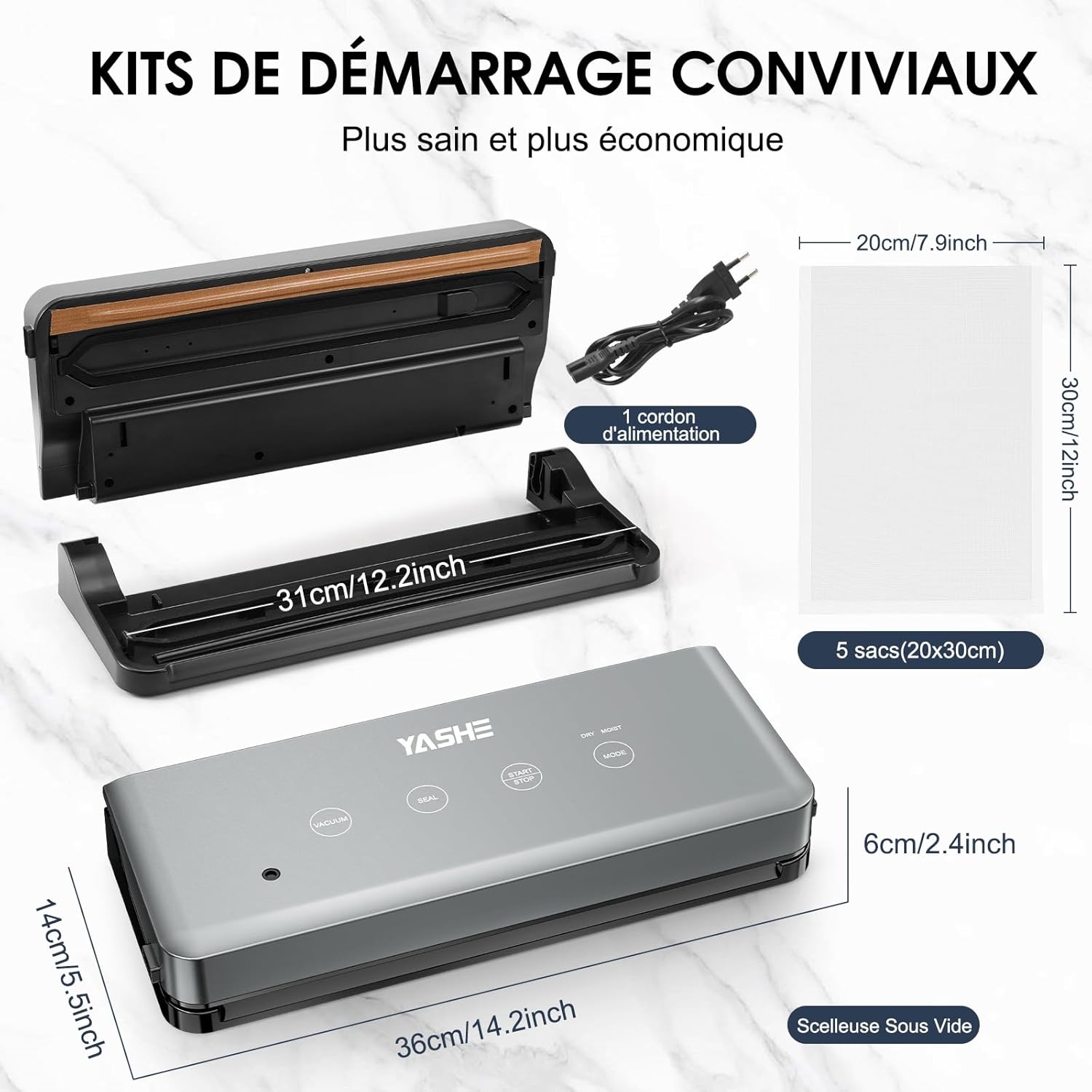 YASHE - Machine Sous Vide 5 en 1 - modes sec/humide, multifonction, conservation aliments