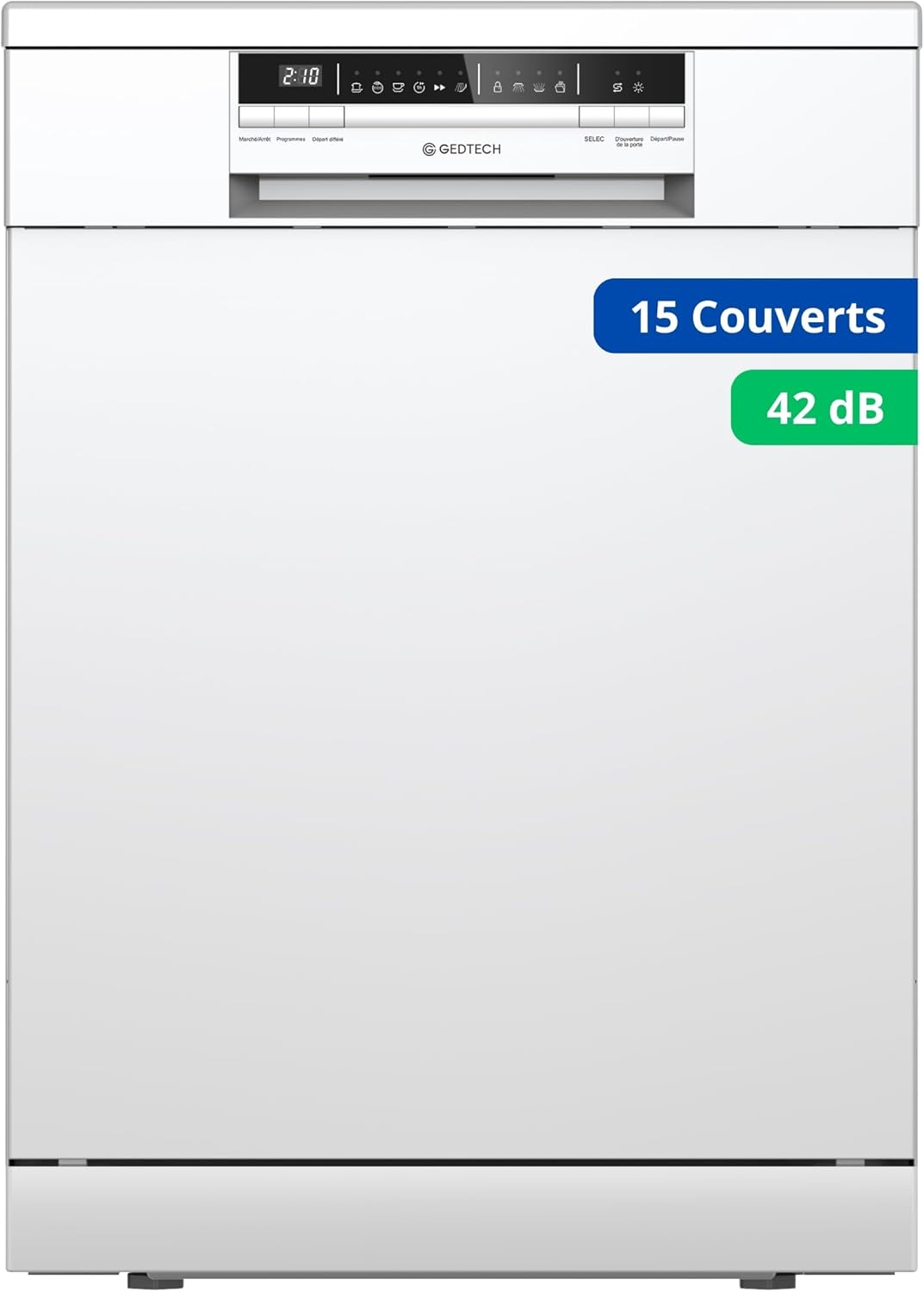 GEDTECH - lave-vaisselle 15 cv, 42 dB, départ différé, eco, blanc, GLV1542WH