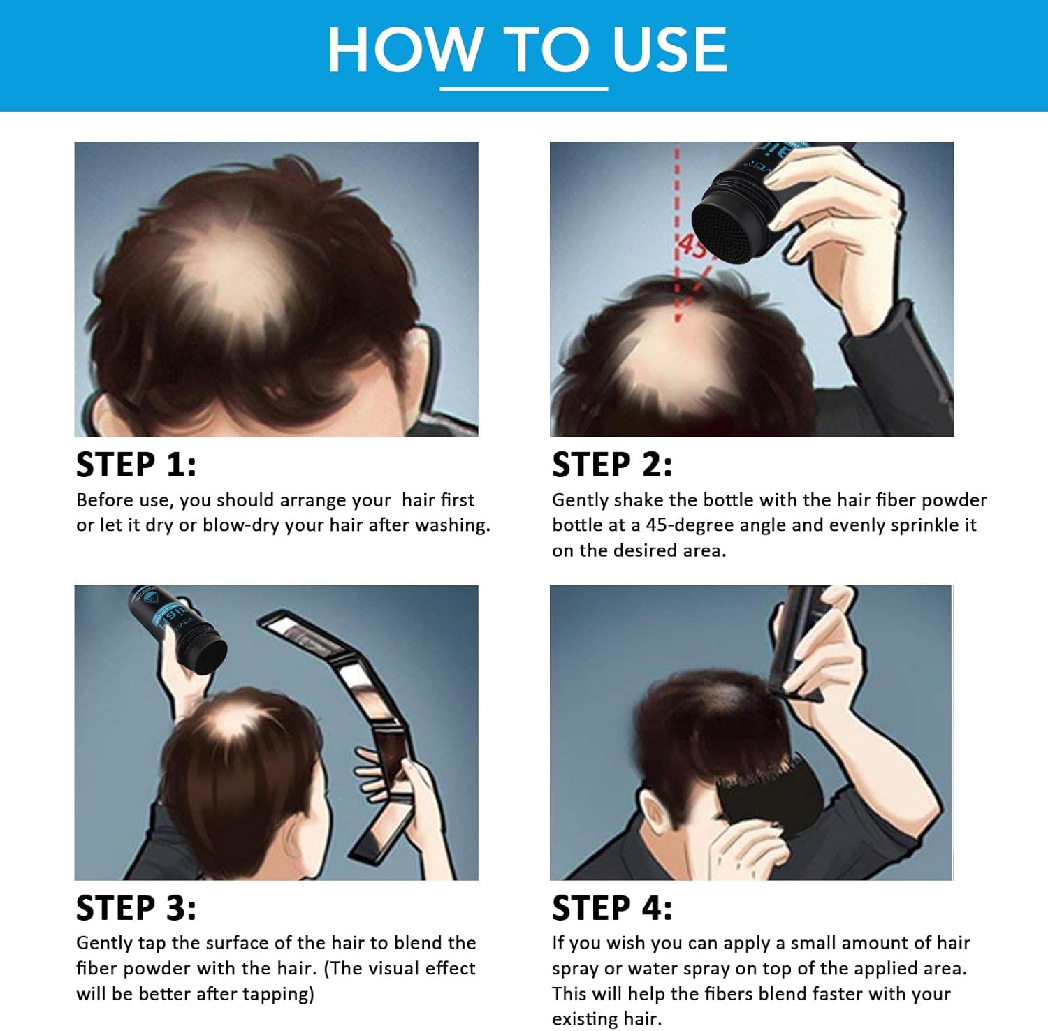 Fibres capillaires - applicateur spray - marron foncé - correcteur cheveux clairsemés, qualité professionnelle