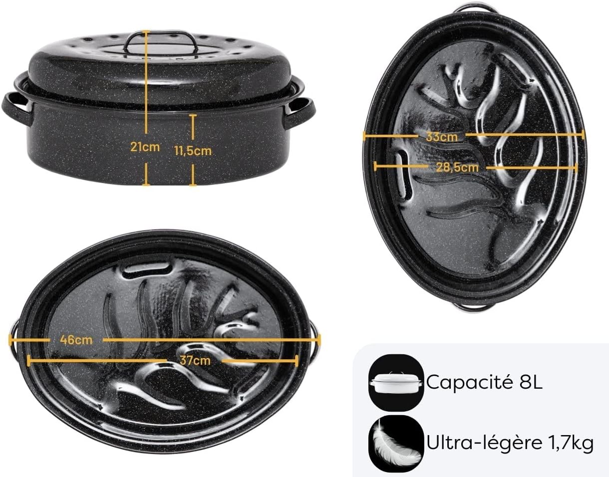 Graniteware - cocotte roaster grande capacité - acier émaillé, grille inox, livre de recettes