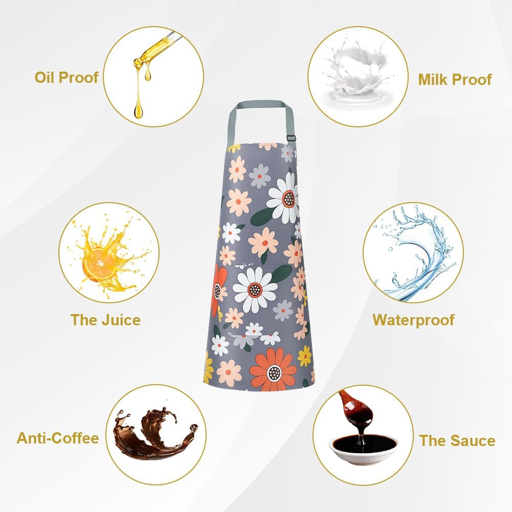 Vicloon - Tablier réglable à fleurs, étanche, avec poches, lot de 2