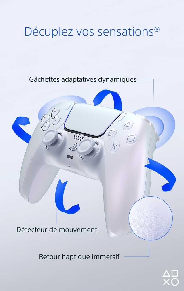 Sony - Manette DualSense PS5 - sans fil, retour haptique, micro intégré, Chroma Pearl
